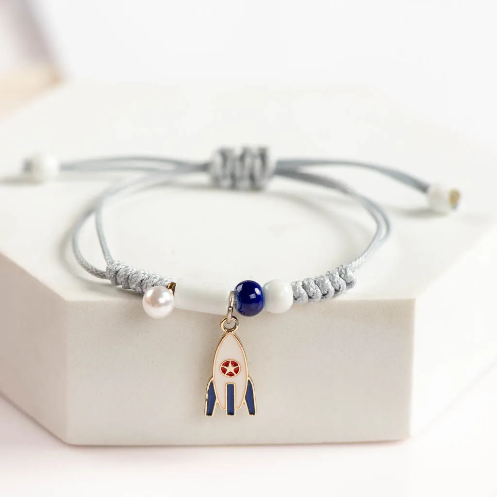 Rocket Cute Ceramic With Metal Drip Glaze Pendant Bracelet Hand-Wowen Charms Gift Bracelets Bangles Wholesale #XN066