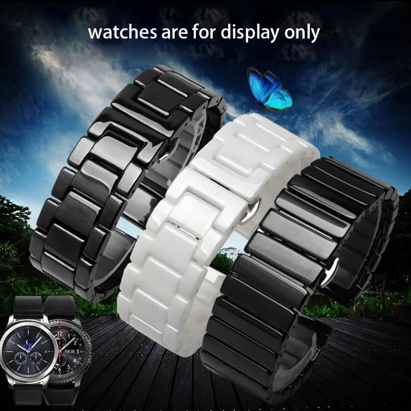 

20mm 22mm Pearl ceramics watchband black white bracelet fit Samsung Galaxy Watch Gear S3 S2 sport S4 smart watch accessories