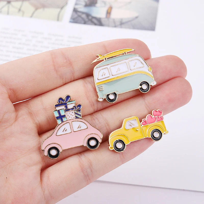 Custom Travel Bus Camper Enamel Pin Badge Cartoon Car Adventure Brooches for Kids Friend Cute Bag Clothes Lapel Pin Jewelry Gift