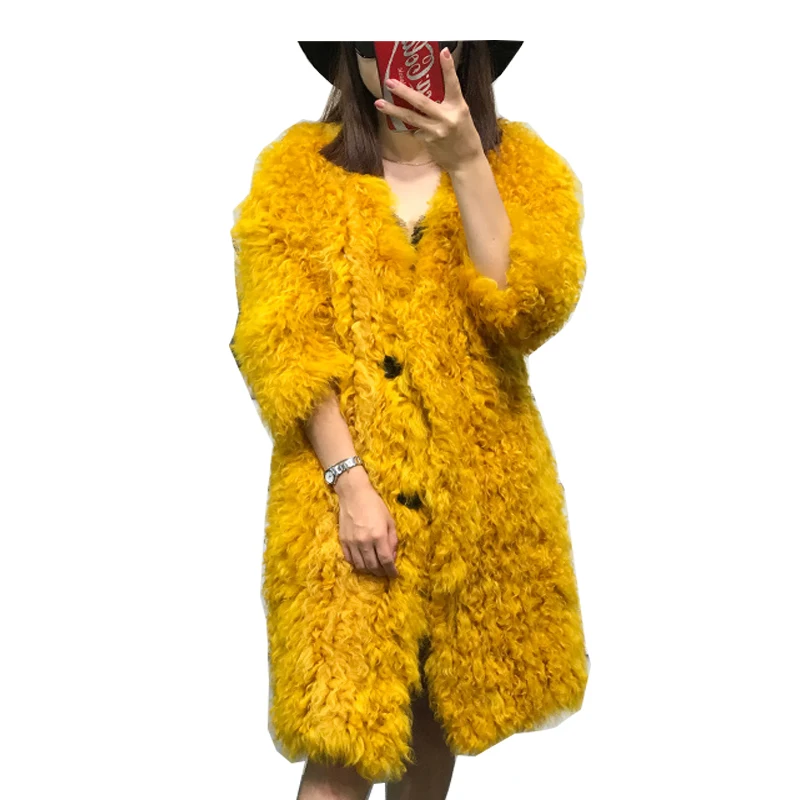 Zero Fish   knitted Mongolian sheep fur coat jacket overcoat Russian women winter warm fur coat outwear longer style  4 colors