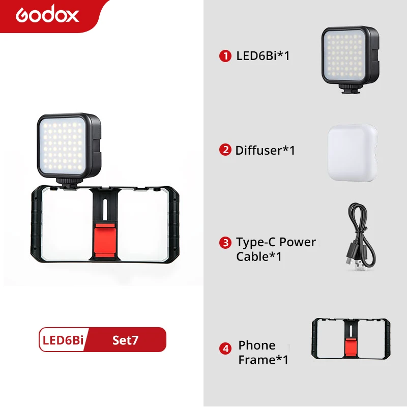 GODOX LITEMONS LED6Bi – Mini LED-videolamp, Bi-kleur (3200K-6500K), CRI 95, Ingebouwde Accu, Magnetisch – Voor Vlog, Streaming En Fotografie!