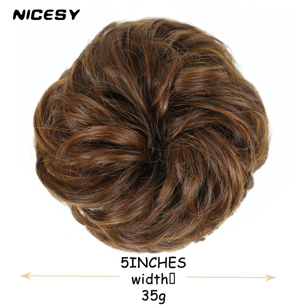 NICESY extensiones de postizo sintético, banda de goma de moño rizado, Anillo para el cabello, banda elástica para moño, adecuado para niñas,