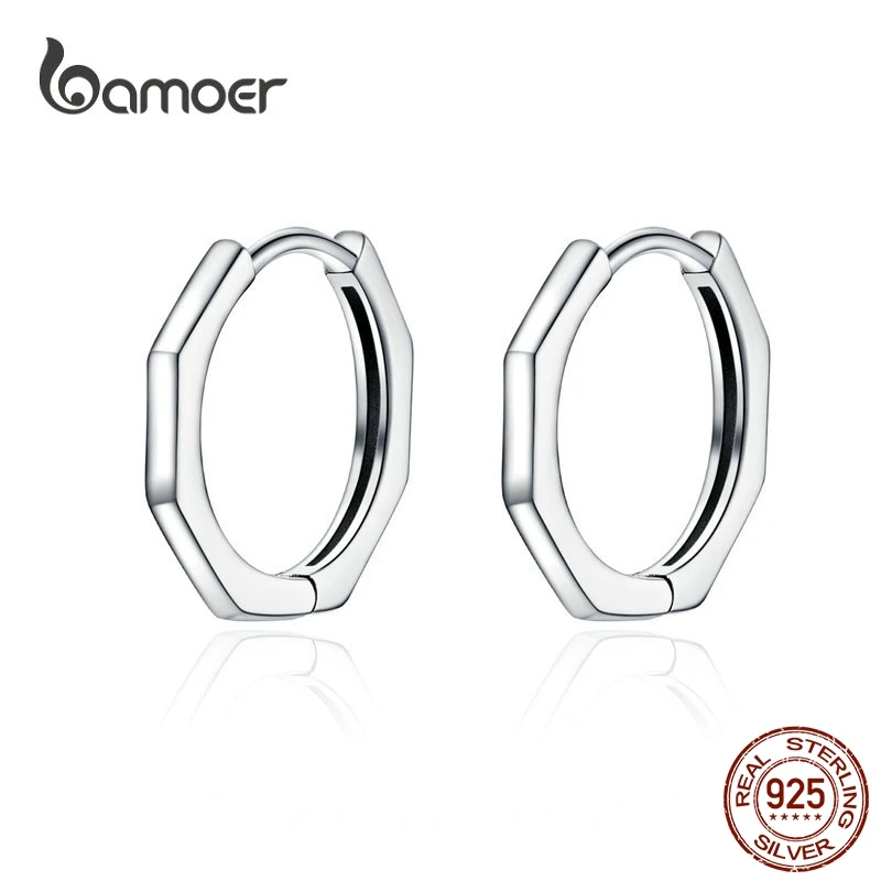 

BAMOER Minimalist Geometric Hoop Earrings for Women Authentic 925 Sterling Silver Small Simple Ear Hoops Fine Jewelry SCE622
