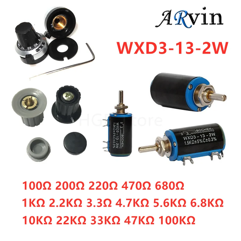 WXD3-13-2W Wirewound Potentiometer Resistance 100R 200R 470R 1K 4.7K 10K 22K 47K 100KΩ Ohm Linear Rotary Potentiometer with Knob