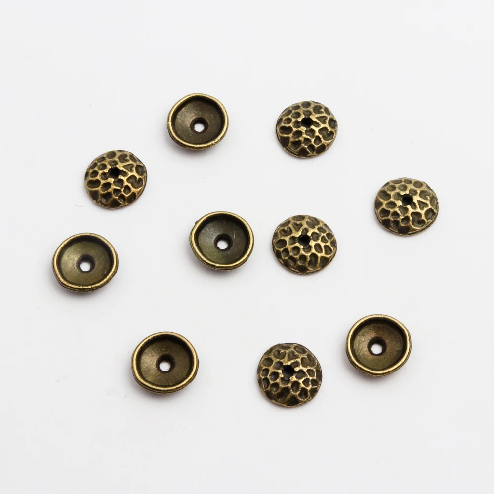 50 stücke Splitter Gold Bronze Halbrunden Hohl Metall Spacer Lose Perlen Kappen Zubehör Für DIY Schmuck Erkenntnisse Charms Halskette – Detail 9