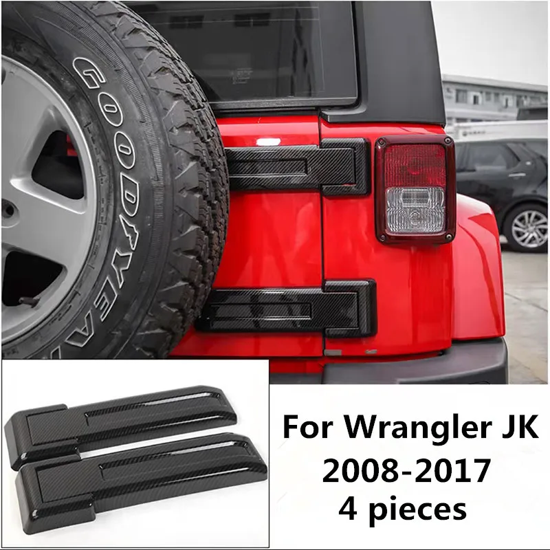 4Pc Carbon Fiber Color Car Rear Door Spare Tire Tailgate Hinge Cover Trims Exterior Accessories Fit For Wrangler JK 2007-2017