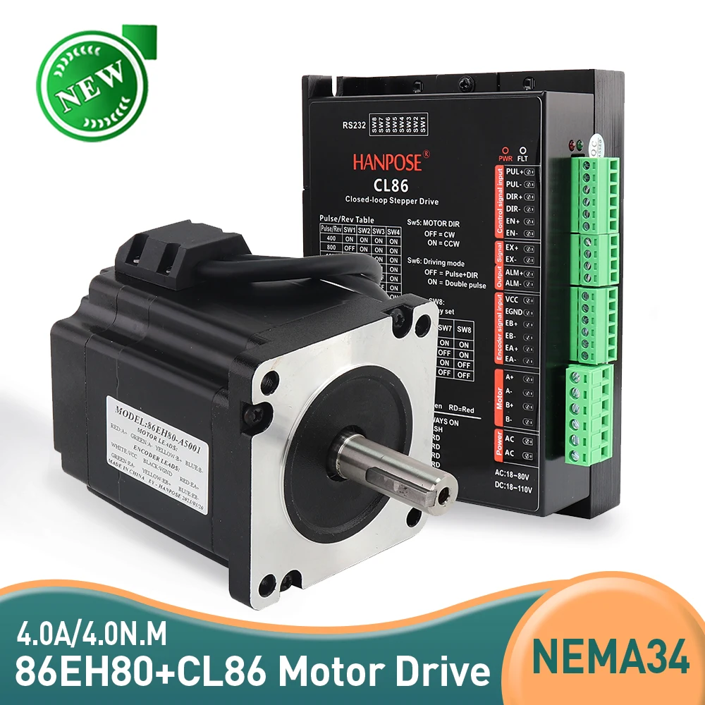 

86 closed loop Stepper Motor 4.0N.M 4.0A Nema34 Hybrid 86EH80A4001+CL86 Drive motor Closed-loop step motor kit