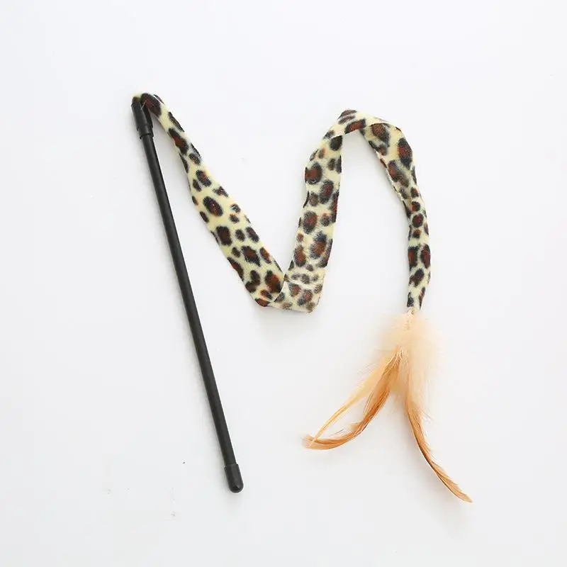 Cat Toys Feather Leopard Pattern Cloth Kitten Cat Teaser turchia Feather Interactive Stick Toy Wire Chaser Product Play Toys