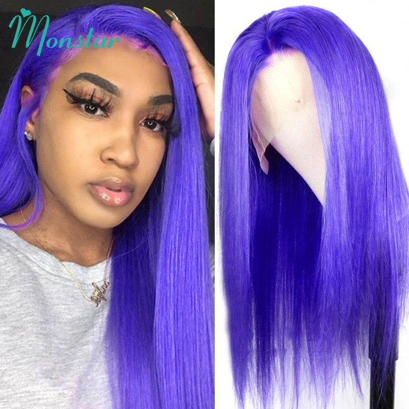 

Monstar Purple Lace Front Wig Preplucked 13x4 13x6 360 Lace Frontal Wig Dark Purple Color Human Hair Wig Remy Brazilian Hair Wig