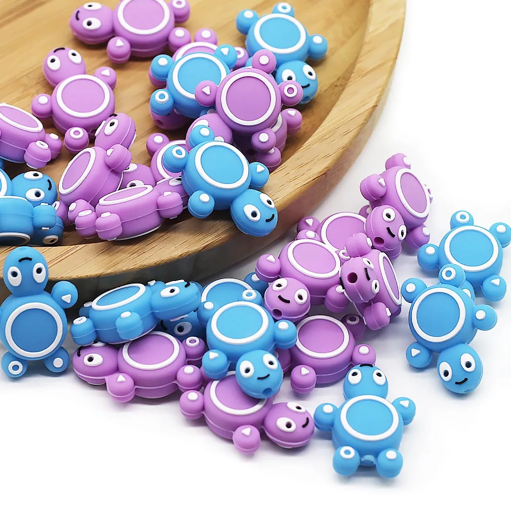 Cute-idea 10pcs Silicone Turtle Beads Mini Tortoise Animal Teething Teether Pacifier Chain Toys Accessories BPA Free Baby Goods