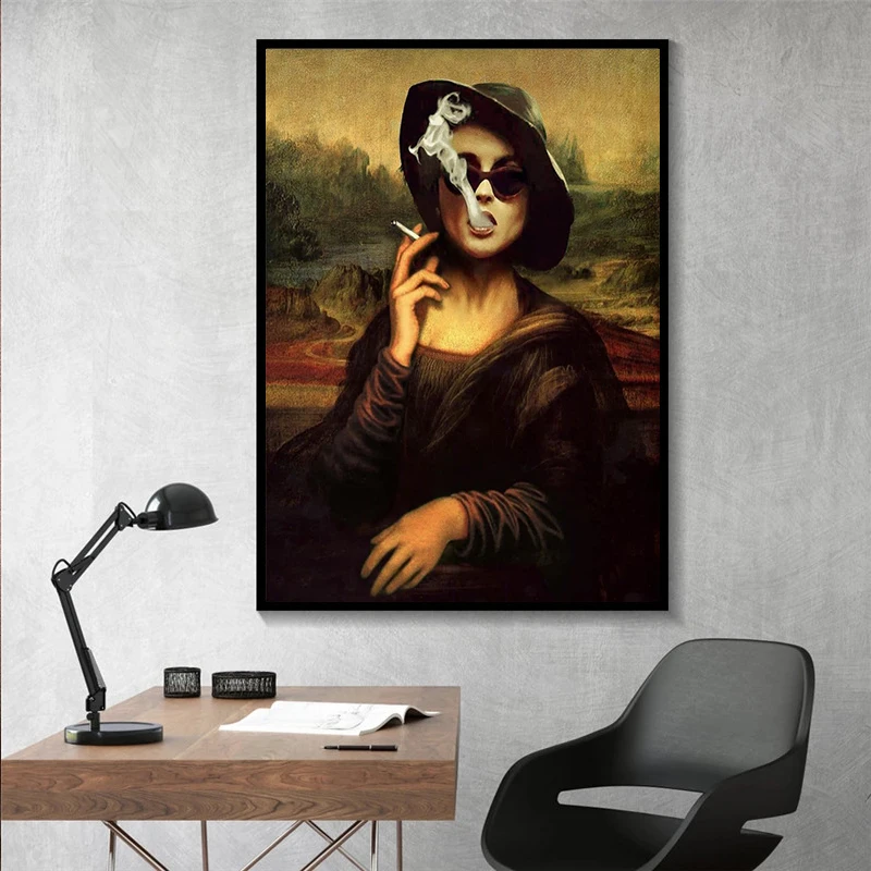 

Funny Canvas Painting Dream Na Lisa Smoking Decoration Wall Picture HD Printed Living Room Posters and Prints