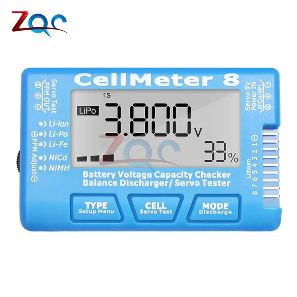 8 in 1 RC Cellmeter 8 Digital Battery Capacity Test Meter Voltage Detector Servo Tester for LiPo Life Li-ion NiMH Nicd Battery