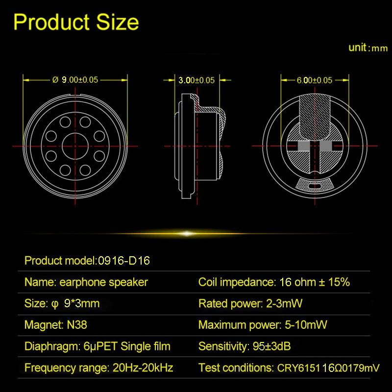 Earphone speaker Unit 16ohm DIY Sound Moving Coil Durable Speaker Unit Copper Ring Horn Full Range Driver HIFI Magnetic