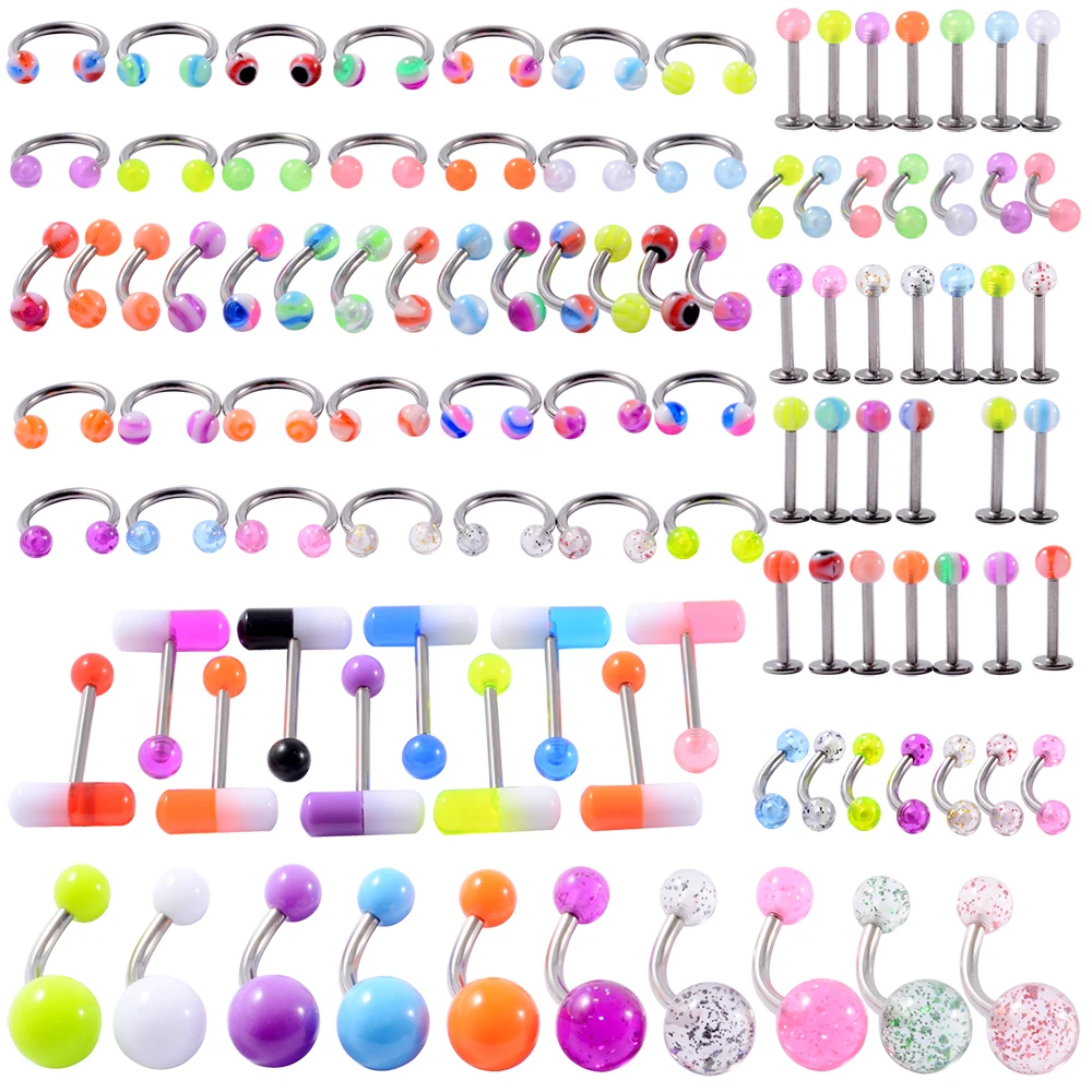 Surgical Steel Bar Tongue Rings Acrylic Glow in the dark ball Tongue Barbell Luminous Acrylic Ball Belly button Ring Piercing