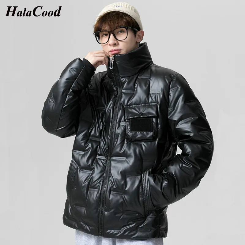 

HALACOOD New Fashion Glossy Down Jacket Men Streetwear Winter Down Coats Mens Warm Puffer Jacket High Street Male Outerwear Coat