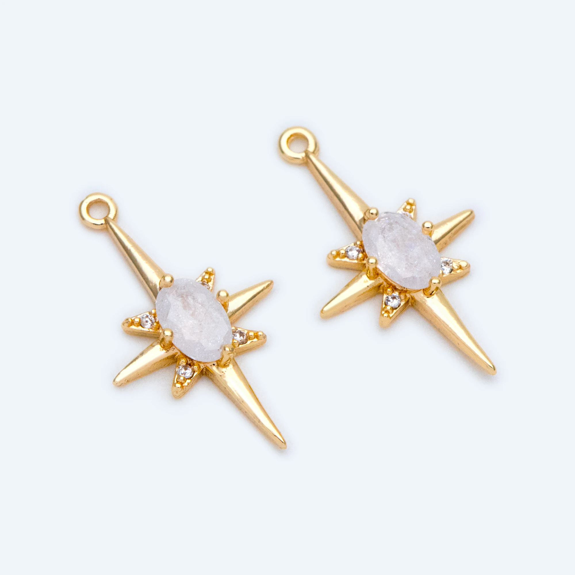 

10pcs Gold/ Rhodium Plated Brass Star Charms, White Gemstone Paved Pendants For Jewelry Making DIY Accessories (GB-924-2)