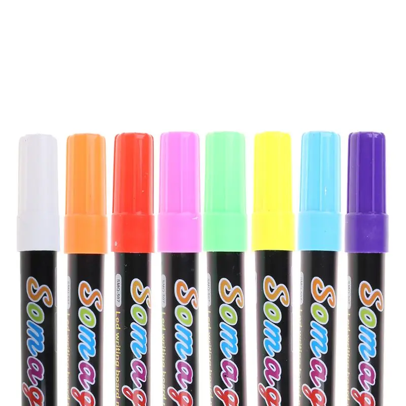 8 สีเรืองแสง MARKER ปากกานีออนสำหรับ LED Writing BOARD กระดานดำภาพวาด Graffiti Office SUPPLY