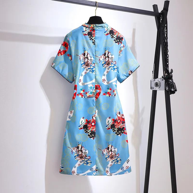 New 2021 Ladies Chinese Summer Plus Size Dresses For Women Large Short Sleeve Slim Floral Print Mini Dress 3XL 4XL 5XL 6XL 7XL