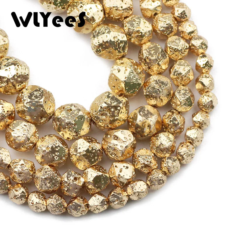 Faceted Round 14 Gold Color Hematite Beads Natural Stone Spacer Loose Bead for Jewelry Making DIY Bracelet Necklace 6 8 10 12mm