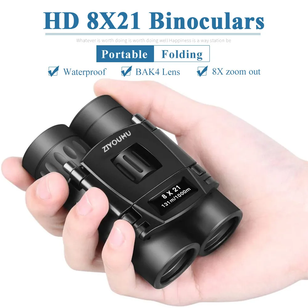 

8x21 Compact Zoom Binoculars Long Range 1000m Folding HD Powerful Mini Telescope BAK4 FMC Optics Hunting Sports Camping