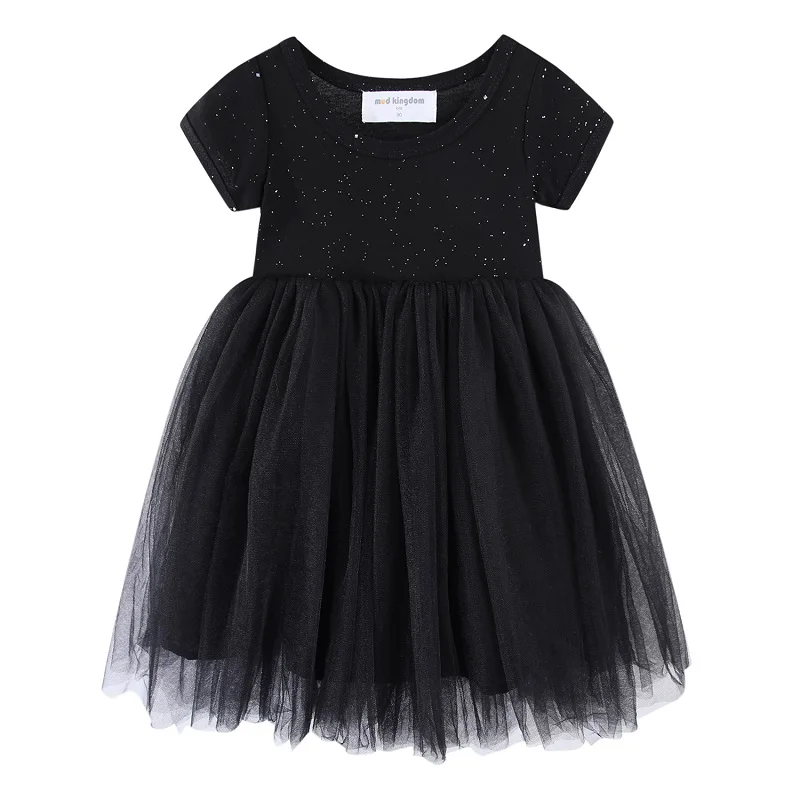 Mudkingdom Sparkly Girls Tutu Dress Short Sleeve Wedding Princess Party Dresses for Big Girl Tulle Clothes Children Summer