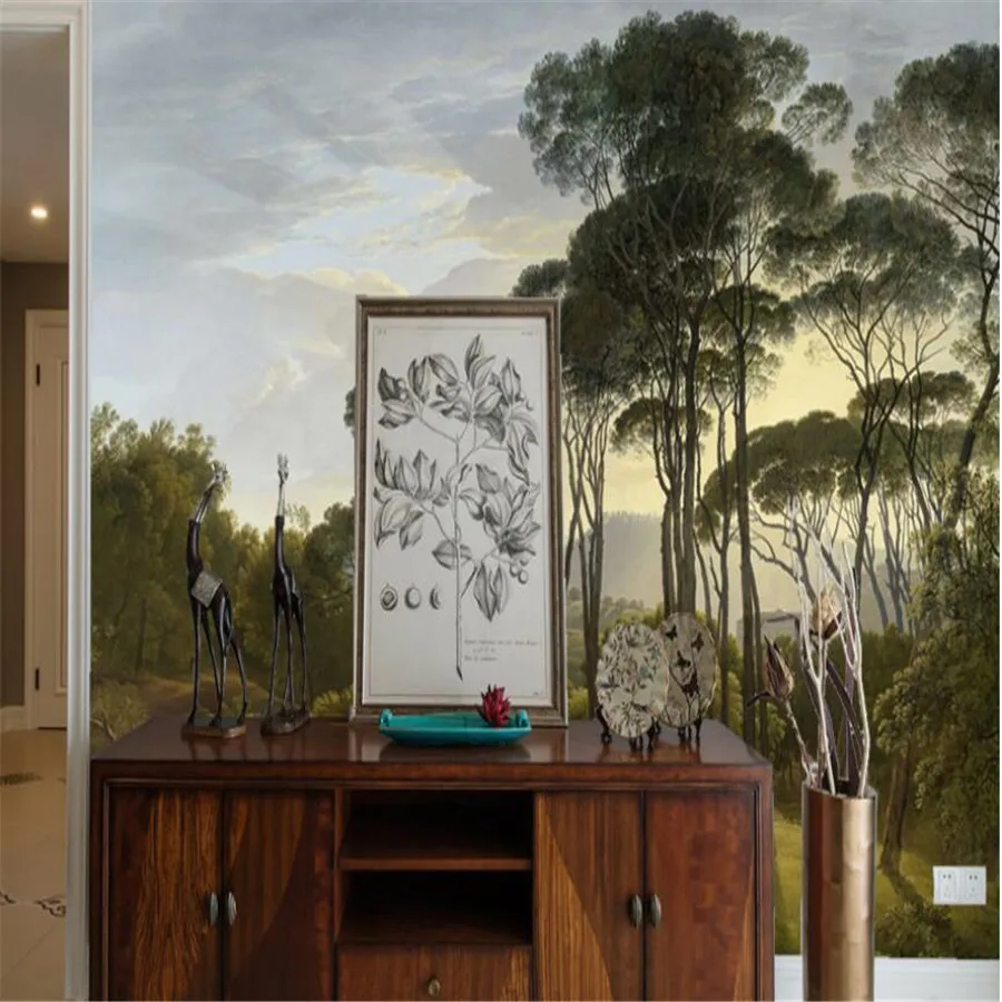 Custom 3D Mural Wallpaper Hand-painted Forest Western Landscape Retro Oil Painting Living Room Bedroom Decoration Luxury Wallpap