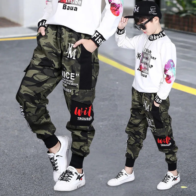 Autumn Fashion Camouflage Joggers Pants for Kids Boys Cotton Children Cargo Sport Pant Super Elastic Trousers Baby Clothes 3-15Y