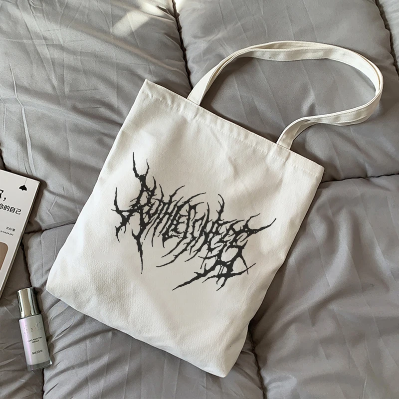 Gothic women canvas bag cartoon letter Harajuku casual punk dark shopper bag large capacity new funny hip-hop women shoulder bag
