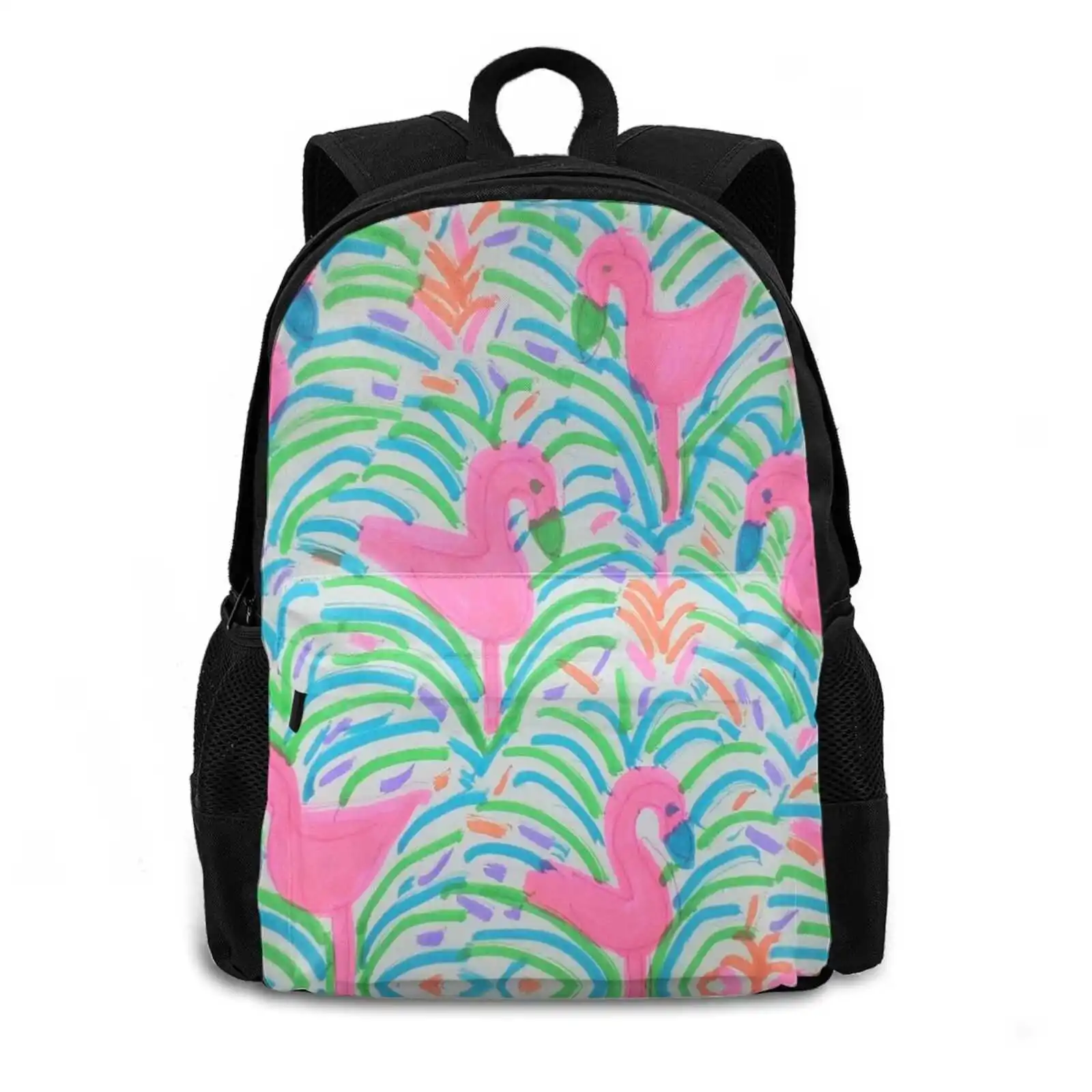 Flamingo Jungle Party Tropical Print Hot Sale Schoolbag Backpack Fashion Bags Palms Green Colorful Bohemian Tropical Flamingos