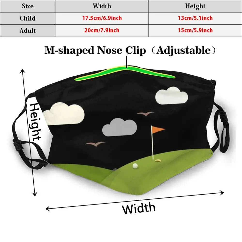 Golf Mask Lover Gift Idea Face Print Washable Filter Anti Dust Mouth Masks