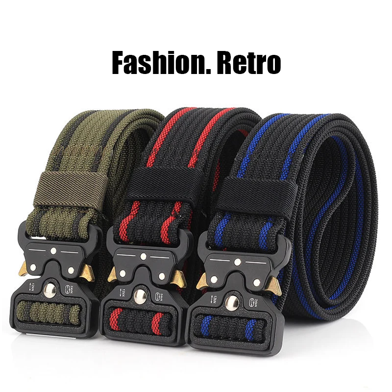 HSSEE Retro Tactical Belt for Men Metal Buckle Quick Release Military Army Belt Sturdy Nylon Outdoor Casual Belt Girdle Male