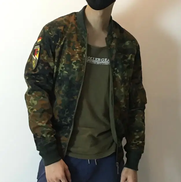 Niemiecka kurtka kamuflaż Flecktarn płaszcz wiosenny męski zielony Vintage dżungla