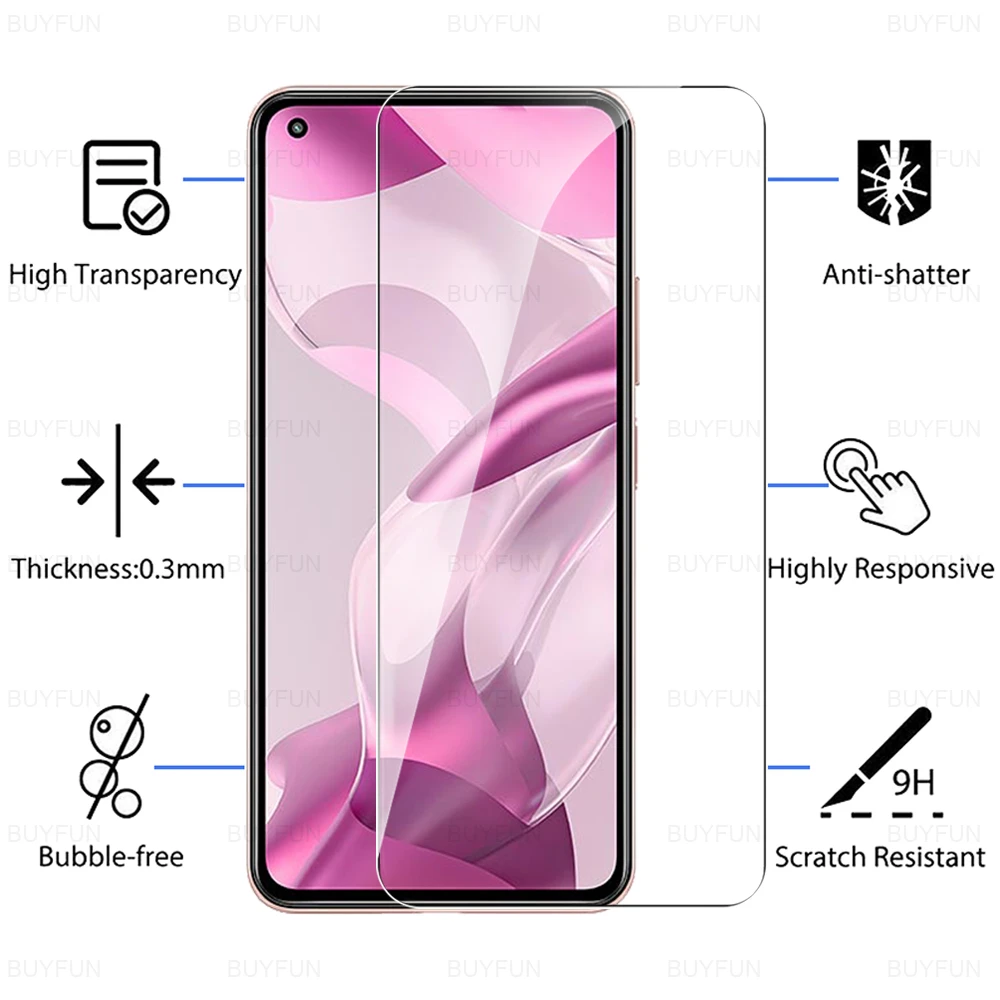 Funda de vidrio templado 6 en 1 para Xiaomi 11 Lite 5G NE, Protector de pantalla para Xiaomi Mi 11 Lite 5G 11i 11T Pro, película protectora para lente de cámara