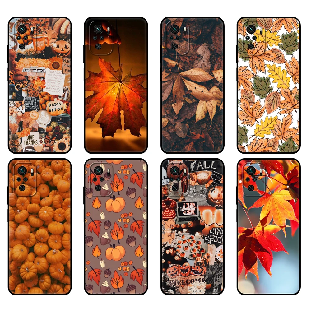 Black tpu Case For Xiaomi Redmi 9T Case Redmi Note 9T Note 10 5G 4G Pro 10S Case leaves autumn fox pumpkin halloween