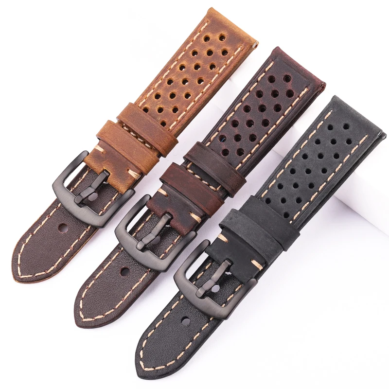 Genuine Leather Watchband 20 22 24mm For Samsung Galaxy Watch 3 4 Strap Cowhide Vintage Breathable Bracelet