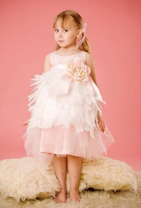 Robe princesse rose pour petite fille, tenue de spectacle, de bal, de mariage, à volants, en organza, à fleurs, 2015