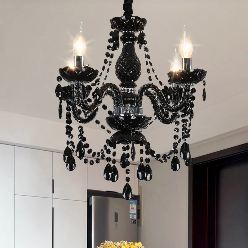 European Style Black Crystal Chandelier Lighting for Living Room Lamp Dining Room Lamp Creative Simple Candle Crystal Lamp