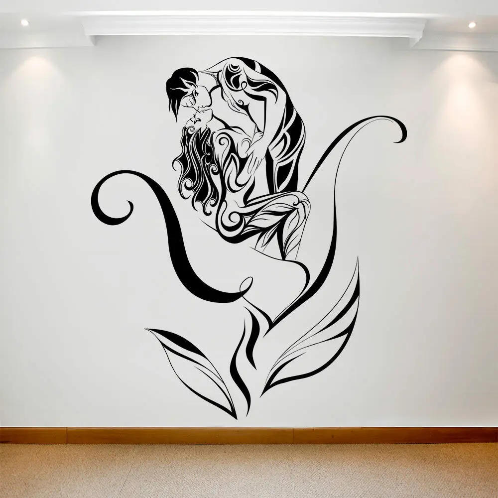 Large Wall Decal Art In Love Elves Pattern Vinyl Wall Sticker Couple Bedroom Headboard Background Wall Decor Accessories Z399