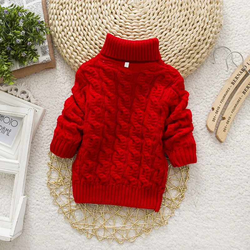 F Kids Girl Sweater Tricots Turtleneck Pullover Baby Winter Tops Solid Color Sweaters Autumn Boy Girl Warm Sweater Pull