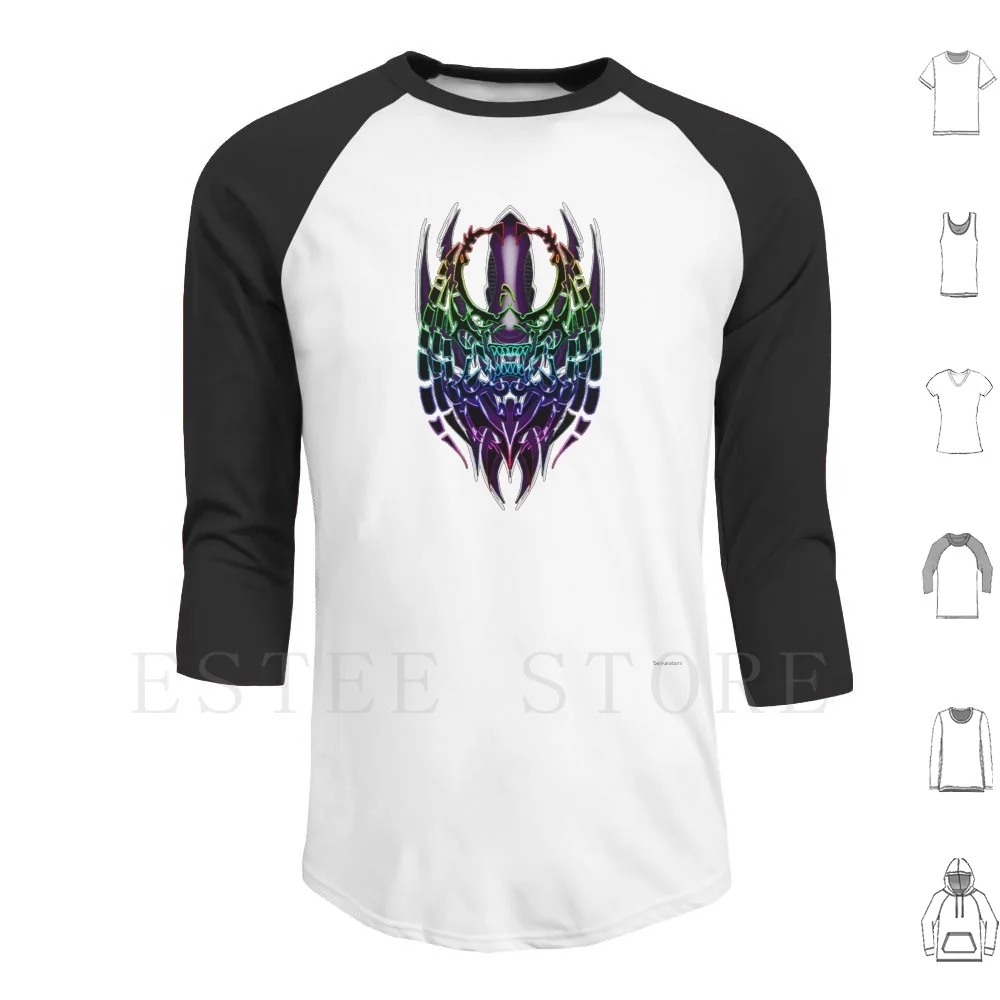 Demon Mask Hoodie Long Sleeve Demon Demon Xenomorph Morph Colorful Tribal Unique Action Film Combination Line Futuristic