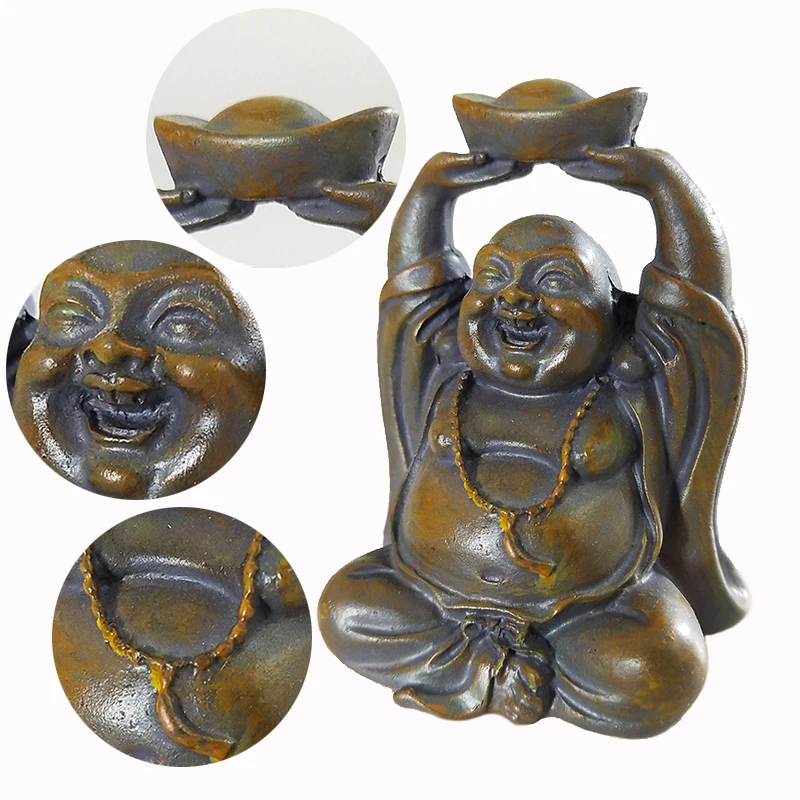 Stone Color Laughing Buddha Statues Ornaments Wealth Money Maitreya Buddha Sculpture Figurines Home Zen Garden Decoration