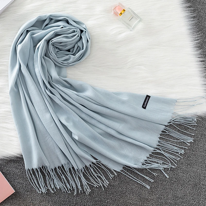 Luxury Brand Solid Women Cashmere Scarf Autumn Winter Warm Shawls Wraps 2021Men\'s Pashmina Tassels Scarves Female Foulard Mujer