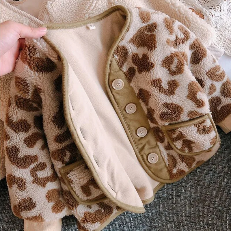 

Autumn Winter Children Baby Girls Boys Faux Lamb Fur Teddy Bear Fur Coat Basic Girls Jackets Kids Jacket Leopard Manteau Fille