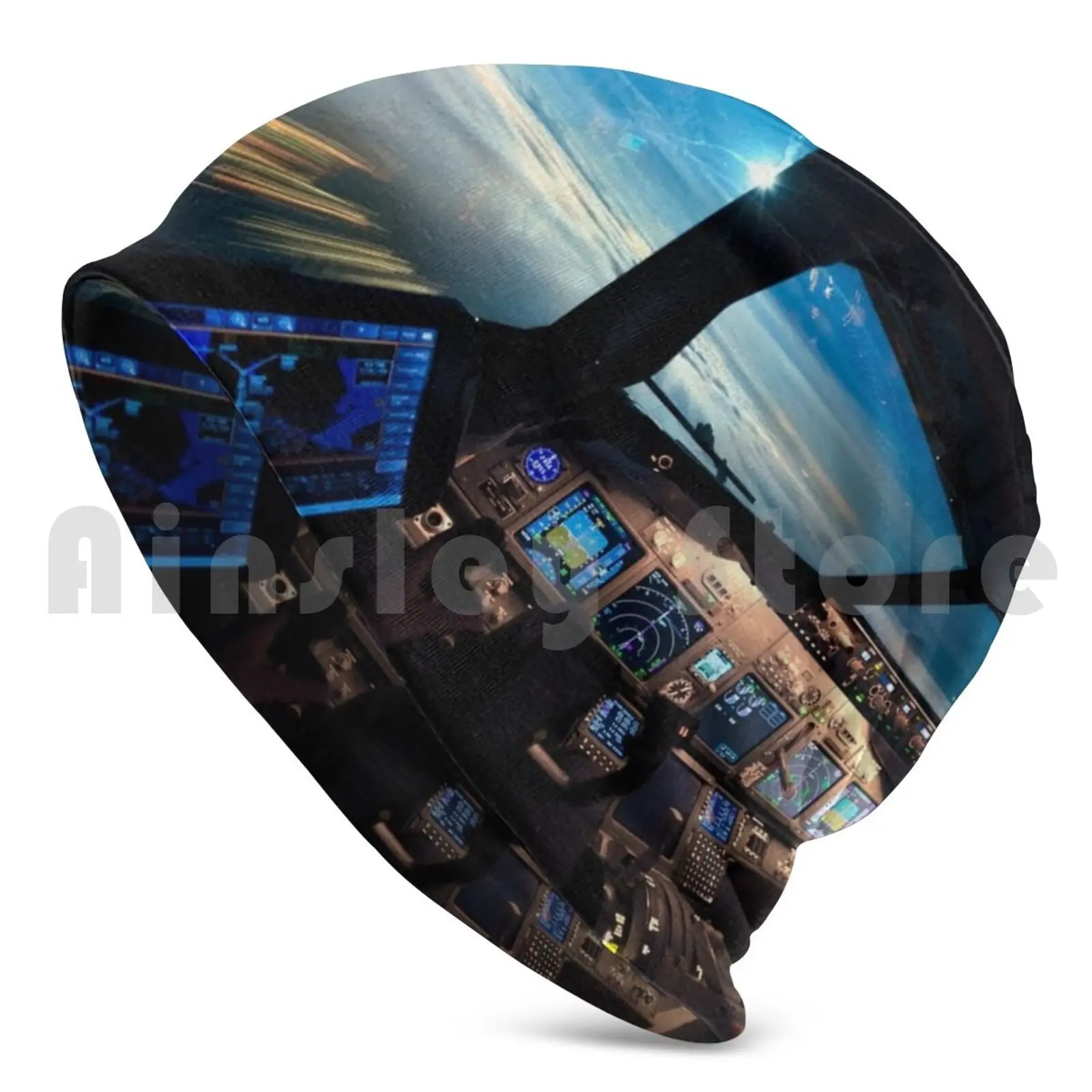 Night Flight Beanies Pullover Cap Comfortable Airport Aviation Boeing Boeing 737 Cloud Surfing Clouds Flying Cockpit