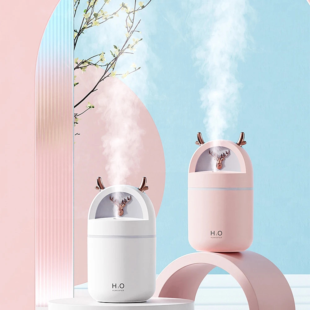 280ML Cute Deer Air Humidifier Aroma Essential Oil Diffusor Ultrasonic USB Fog Sprayer Home Office Purifier with Colorful Lights