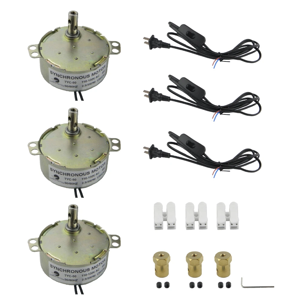 Turntable Synchronous Incubator Motor 110V/220V TYC-50 2.5-3RPM With 7mm Coupling and Power Cord Switch 1.8m For Cup Turner 3PCS