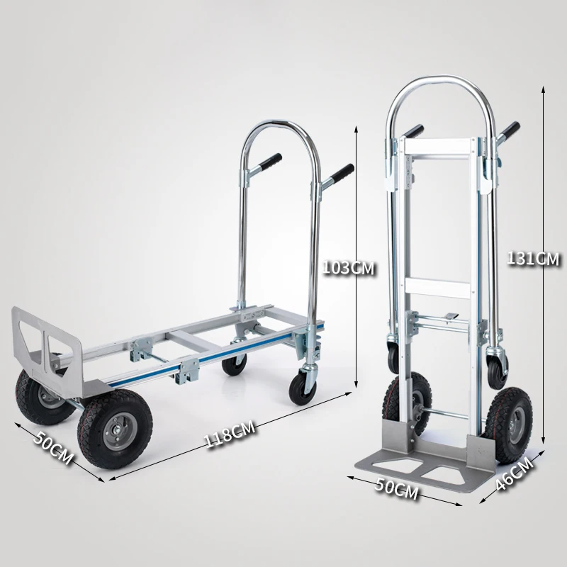 Portable Aluminum Alloy Logistics Cart Trolley Cart Flat Shopping Cart Trailer Folding Cart Can Bear 250kg Or 350kg