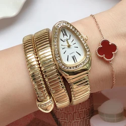 Cussi Women's Watches Snake Shape Luxury Wrist Watch for Women Steel Unique Gold Quartz Ladies Watch Clock Relogio Feminino 2021