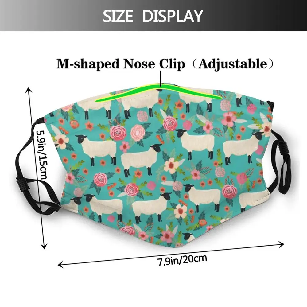 Sheep Farm Sanctuary Florals Pattern Cute Gifts For Animal Lovers Funny Print Reusable Pm2.5 Filter Face Mask Sheep Farm