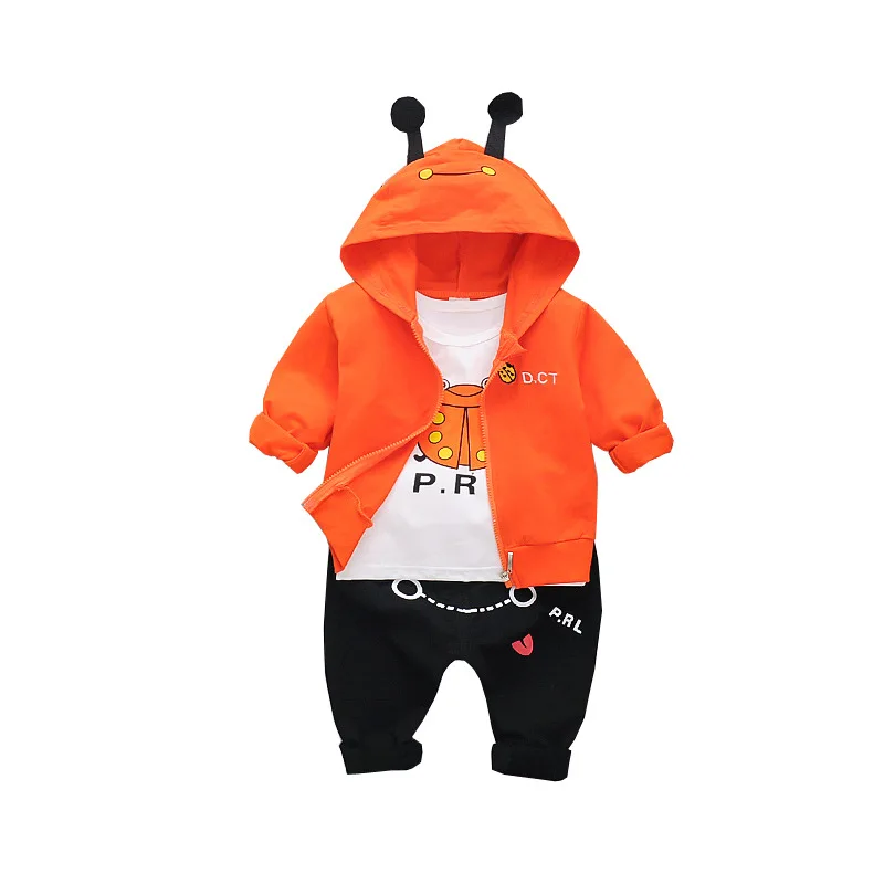 

Children's suit spring and autumn new men and women baby fashion cartoon letters hooded cardigan trousers three-piece suit